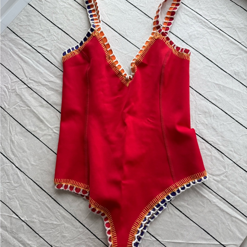 KIINI Red Crochet Trim Swimsuit
